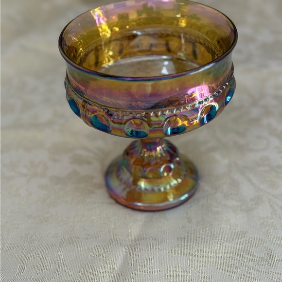 Vintage Indiana Glass Kings Crown Marigold Carnival Glass Pedestal Compote - Picture 4 of 4